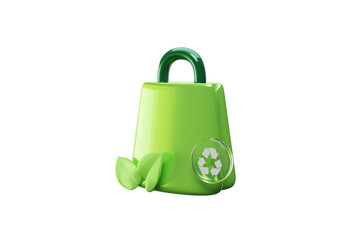 3D Render Eco-Friendly Green Shopping Bag with Recycling Symbol and Leaves