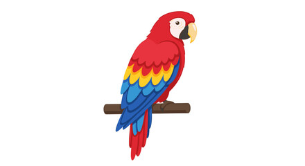 Scarlet Macaw Perched on Branch - Vector Illustration