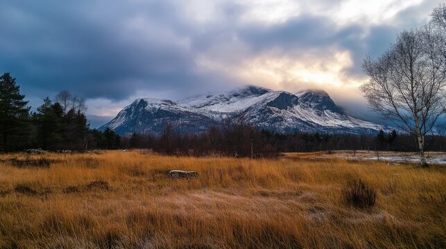 Moody mountain landscape in Norway.