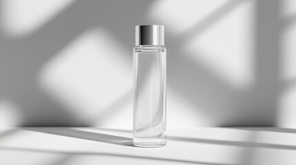 A deodorant bottle mockup with a sleek, minimalist design, showcasing a clear plastic body and silver lid 