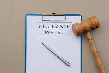 Documentation of Neglect: Clipboarded Report with Gavel and Pen on Desk