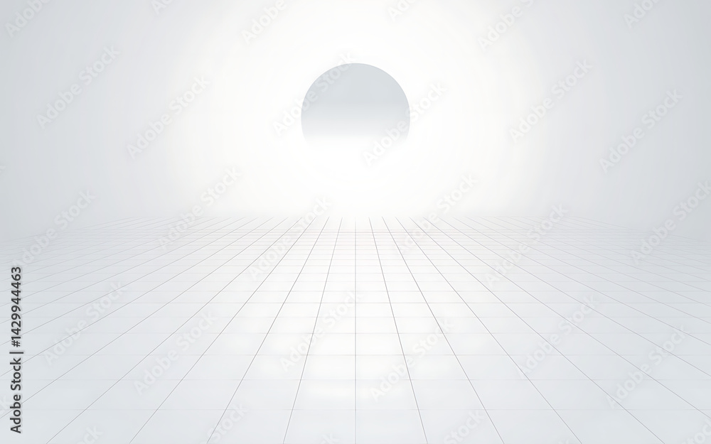 Poster abstract white perspective grid background with circular gradient light spot clean minimalist futuri