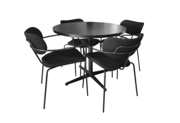 Modern black dining table and chairs. Kitchen dining table. PNG transparent.