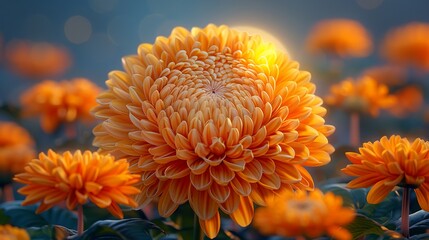 flower with moon background, 