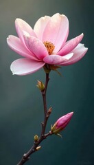 Elegant single magnolia blossom, soft pink petals, delicate line art style , nature, blossom