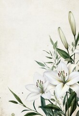 Elegant white flowers and greenery with a textured background