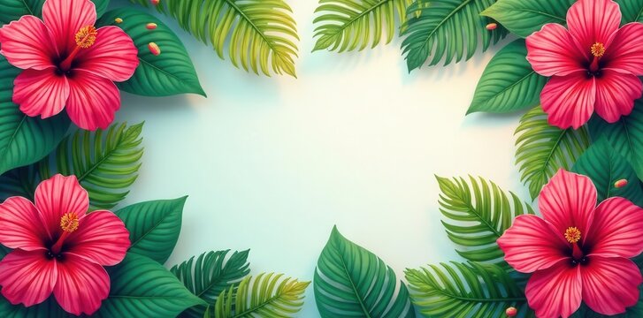 Vibrant hibiscus & palm leaves Luau fill-in invitation template, flowers, personalize, invitation