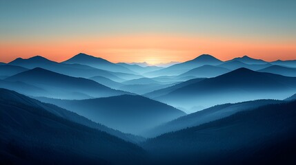 Fototapeta premium Majestic sunset over layered blue mountains.