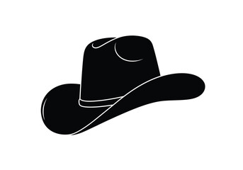 Cowboy hat silhouette. This image displays a black silhouette of a cowboy hat, also known as western headwear with a wide brim and curved edges. Vector clipart illustration design.