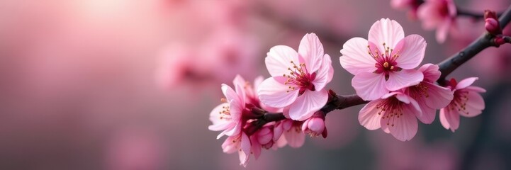 Fototapeta premium Delicate pink plum blossoms on a branch, soft focus , branch, oriental