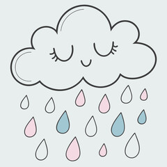 Dreamy Cloud with Pastel Raindrops