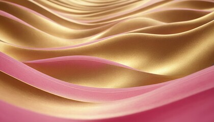 Abstract background of pink and gold wavy layers with elegant metallic texture