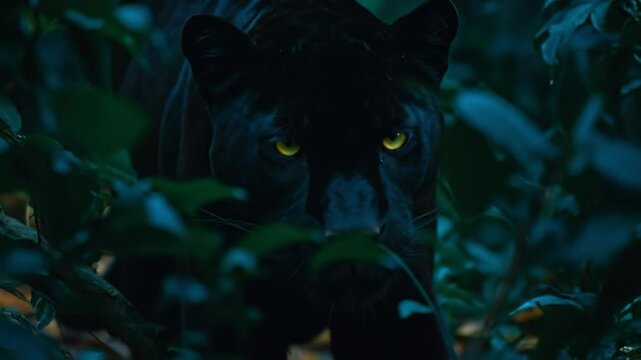 Black Panther in Dense Forest at Night