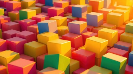 Obraz premium Vibrant, colorful cube field bathed in sunlight, creating dynamic shadows and depth