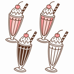 Milkshake Flat Icons – Retro Sweet Drinks