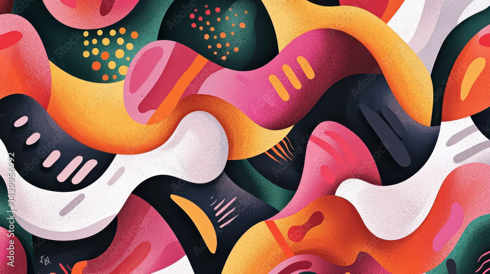 Poster vibrant abstract background featu colorful flowing shapes, smooth curves, dynamic patterns, and a li
