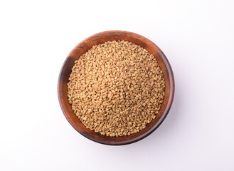 Indian Food Called Fenugreek Seeds or Sabut Methi Dana isolated on white background  