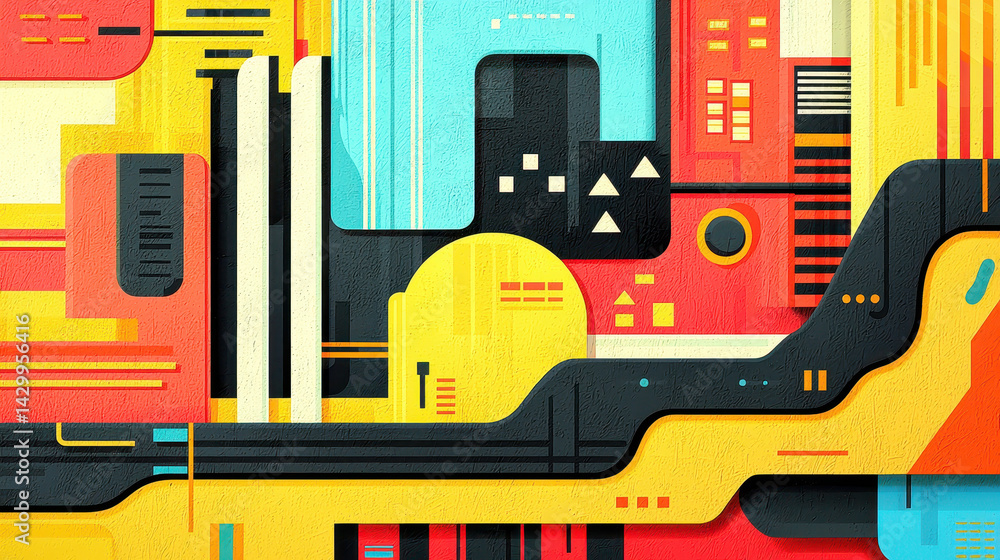 Poster abstract geometric colorful artwork featu bold shapes lines and patterns in a modern and vibrant sty