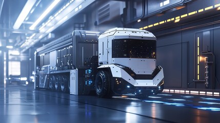 A futuristic heavy cargo transport system using AI-assisted logistics.