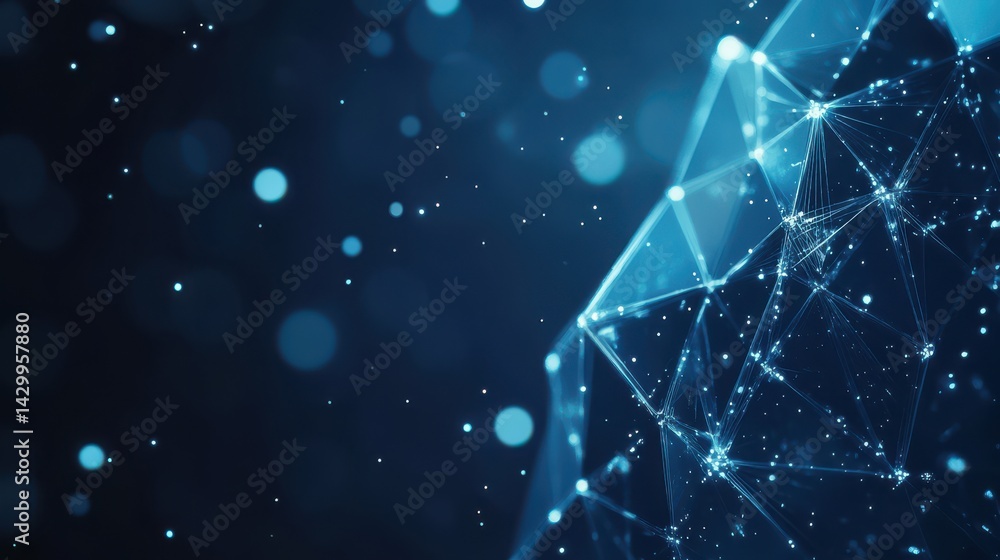 Wall mural abstract blue molecule structure background. close-up of a metallic molecular structure against a da