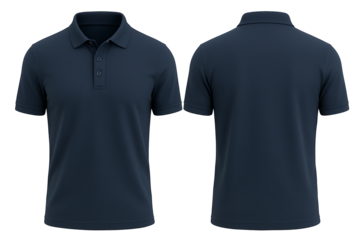 Navy Blue Polo Shirt Front and Back view Mockup Isolated on Transparent Background