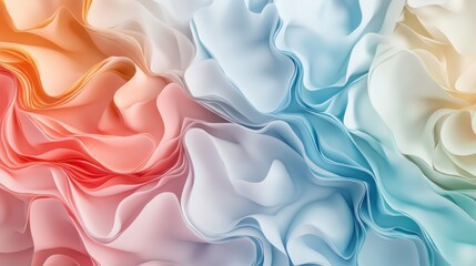 Fototapeta premium Abstract fluid pastel waves on melted plastic texture wrinkled silicone sheet background.