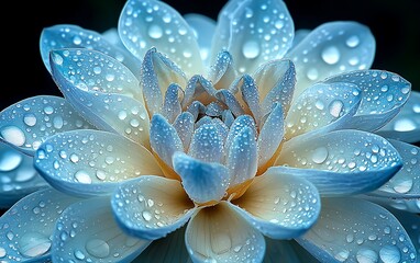 Fototapeta premium Close-up of a light blue dahlia flower with water droplets