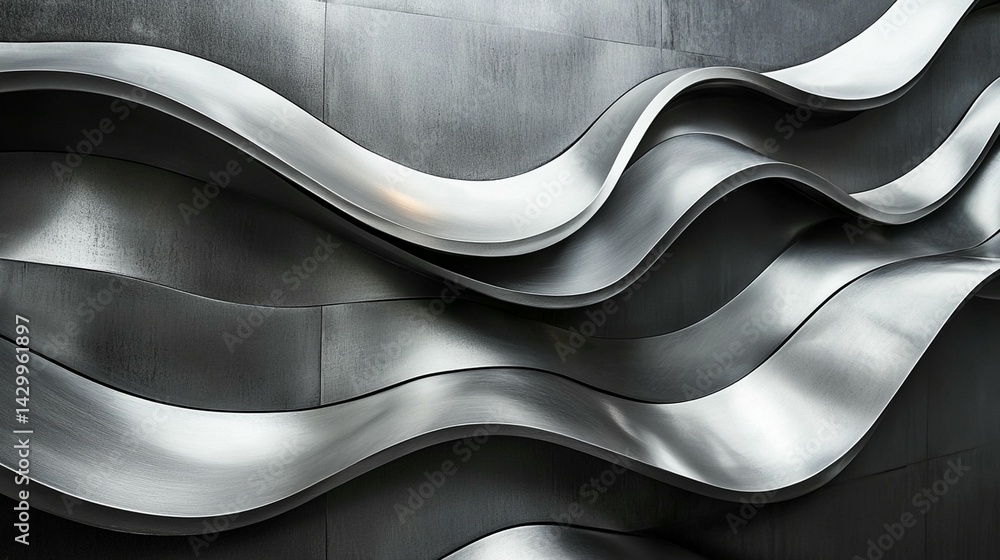 Poster abstract metallic waves dynamic gray scale architectural design texture