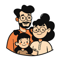 Happy Family Portrait - Hand-drawn Illustration