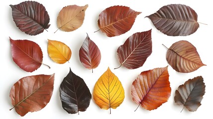 Obraz premium Winter Dead Leaves for Border Background , Autumn Leaf Collection on white background , Autumn composition, colorful leave on white background