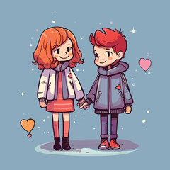 Two Kids Holding Heart Balloon - Cute Love Illustration