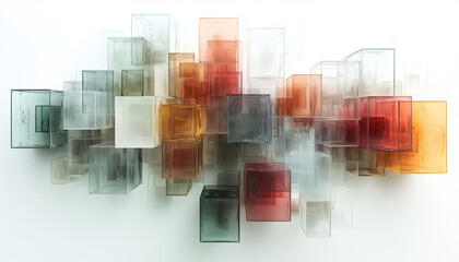 Transparent Glass Cubes in Abstract Floating Arrangement