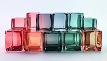 Transparent Glass Cubes in Abstract Floating Arrangement