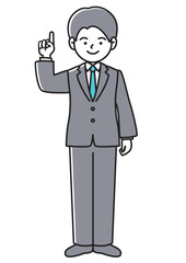指さしをする、あるいは１番をアピールするビジネスマンの正面向きベクターイラスト