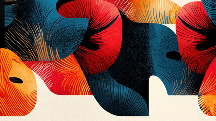 Vibrant abstract animal art featu colorful elephants and tropical foliage in a modern digital illustration style with bold lines and vivid hues
