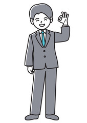 指でOKマークを作るビジネスマンの正面向きベクターイラスト