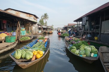 Obraz premium Bustling floating market in Ayutthaya,
