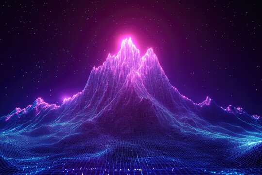 Digital mountain range, vibrant, glowing, futuristic
