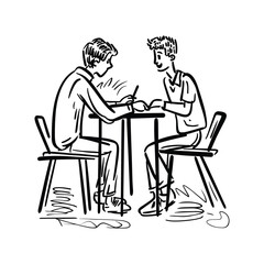 Two People Collaborating - Hand-drawn Illustration