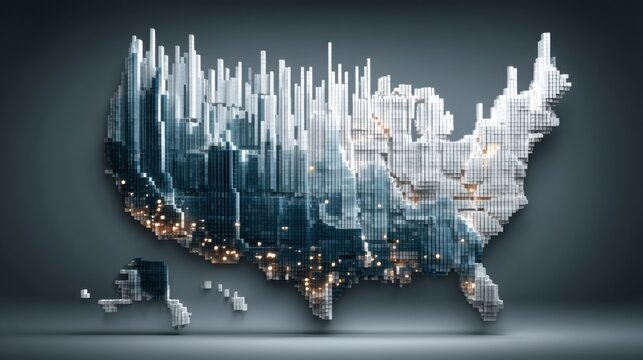 A geographic representation of the united states with emphasis on gdp bar chart indicating major economic contributors nationwide
