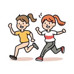 Two Girls Running Together in Sportswear