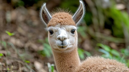 Obraz premium Adorable baby alpaca close up soft fur gentle expression animal wildlife nature