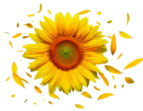 sun flower with petal isolated on white or transparent png