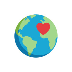 World Globe with Heart Symbol on Transparent Background