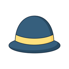 Hat Flat design style, blue bowler hat with yellow band, ideal for fashion accessories vintage themes and formal outfit graphics