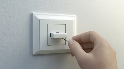 Hand Turning On or Off a Modern Wall Switch