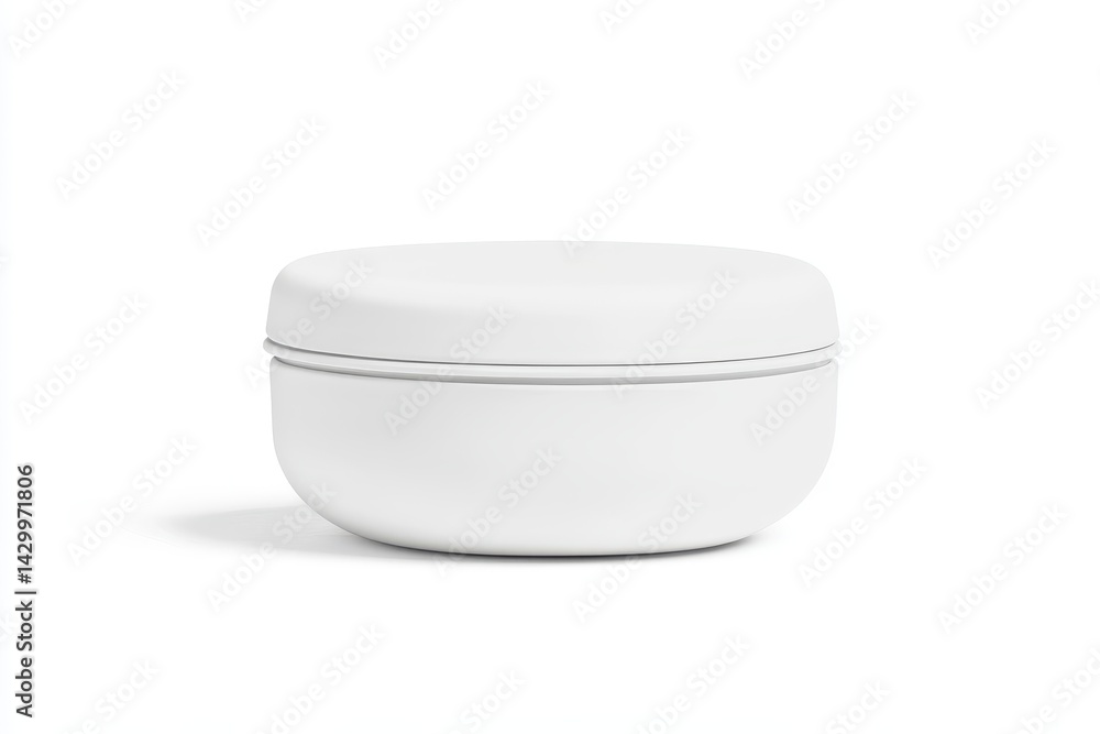 Poster empty white round food container with lid.