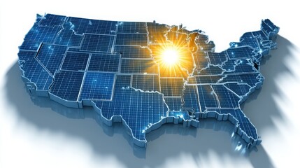 United states map highlighting solar panels to depict solar energy generation and renewable energy solutions for sustainability