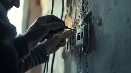 Electrician Installing Wall Outlet