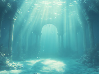 Sunken City Underwater Ruins Ancient Architecture Mysterious Ocean